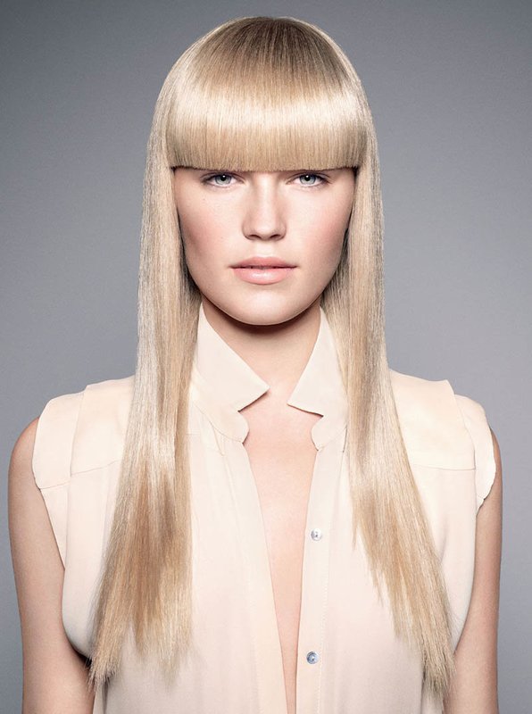 Girl with straight long hair and long bangs