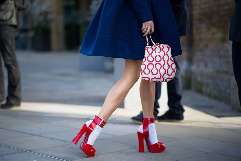 Red shoes with white socks