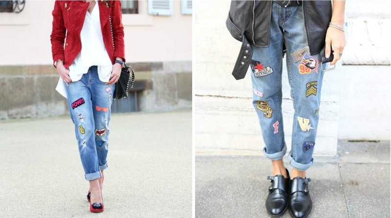 Fashionable jeans with patches