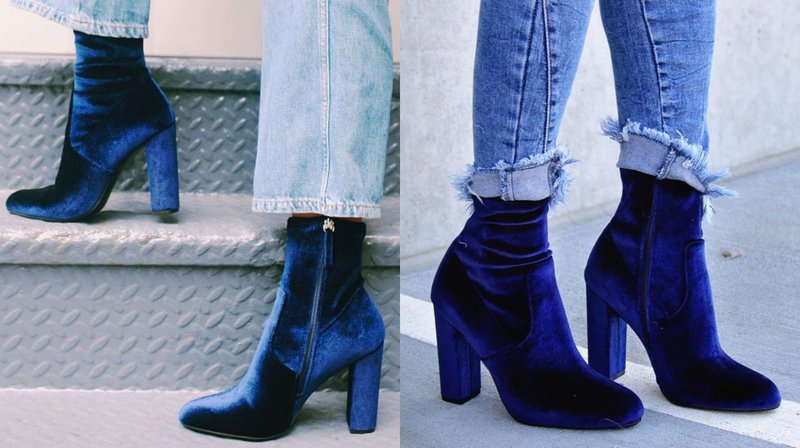 Blue Velvet Ankle Boots