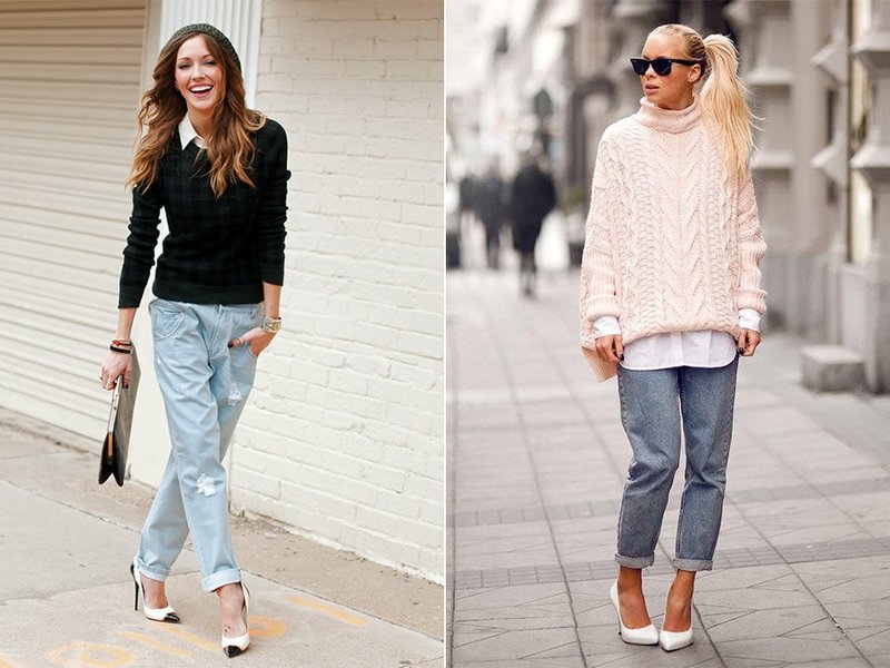 Boyfriend jeans and pumps: fashionable looks