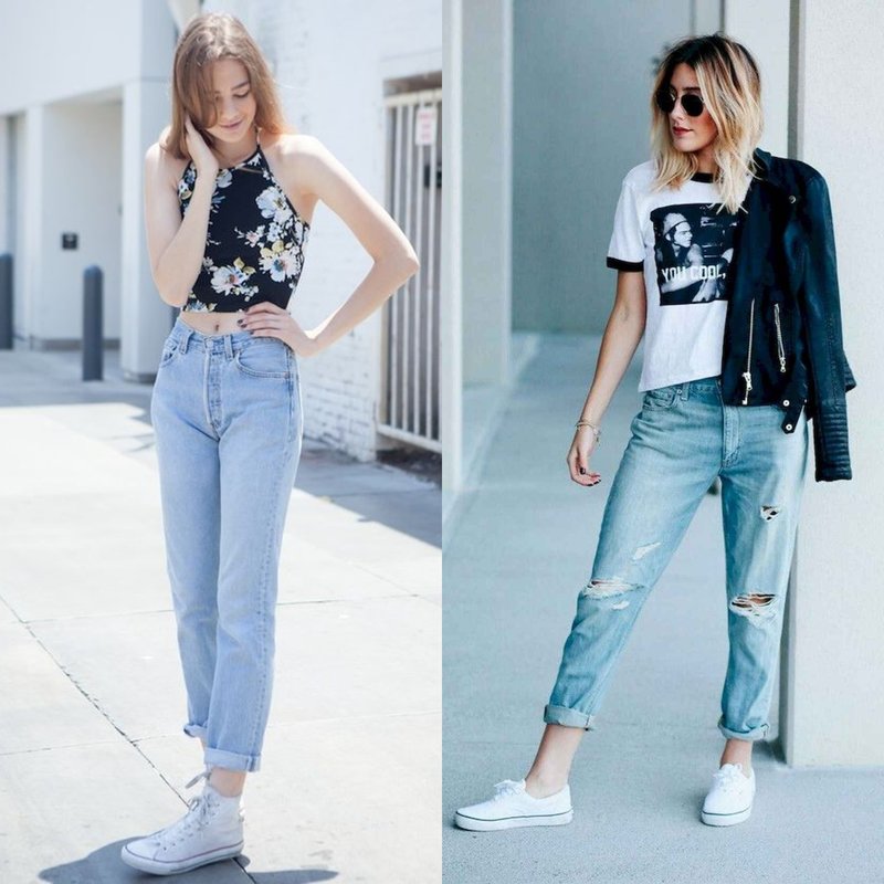 Stylish girls in fashionable jeans