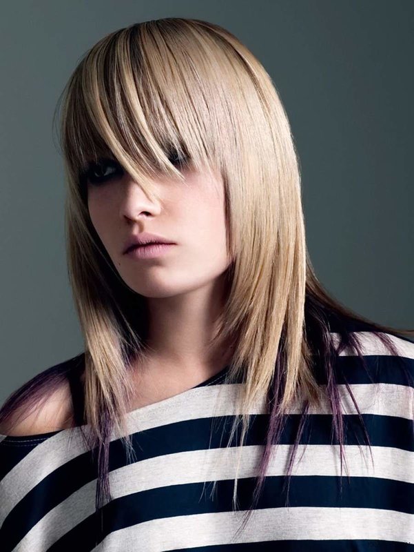 Haircut ladder with asymmetric bangs