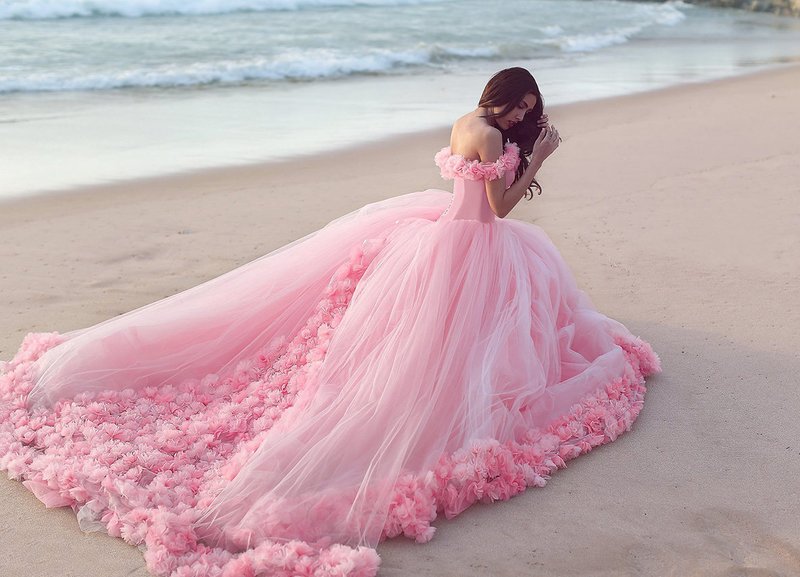 Bright pink wedding dress