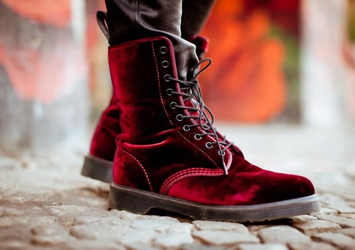 Velvet lace-up boots