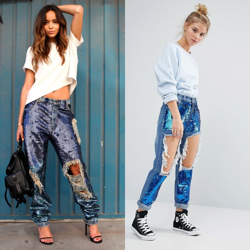 Jeans sequin decoration: stylish looks