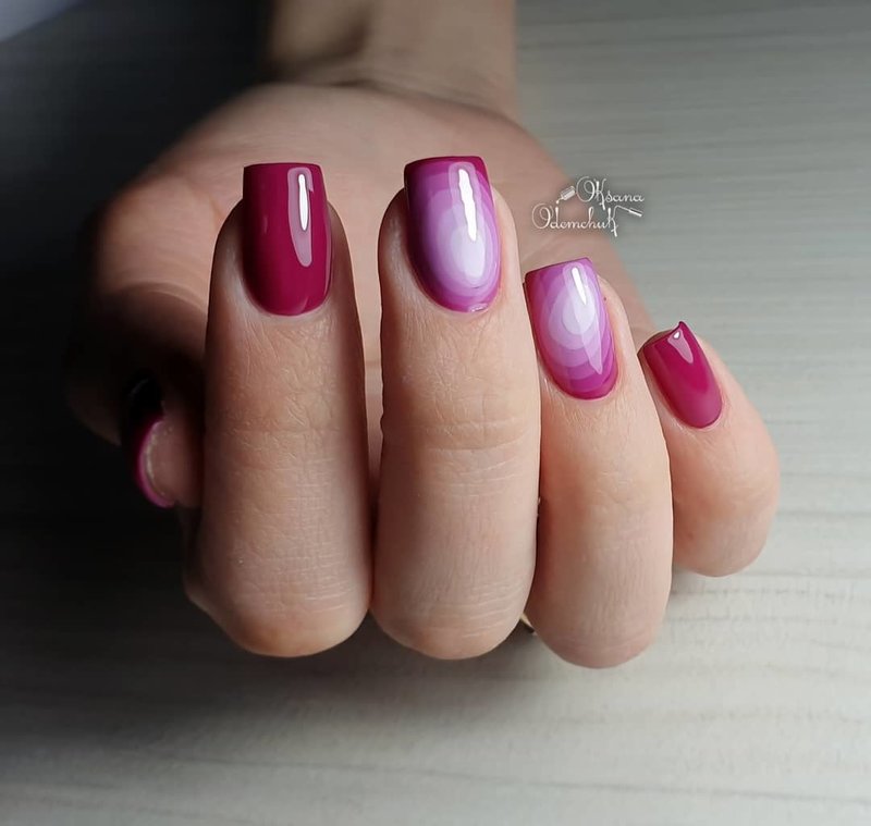 Fuchsia square nails with design