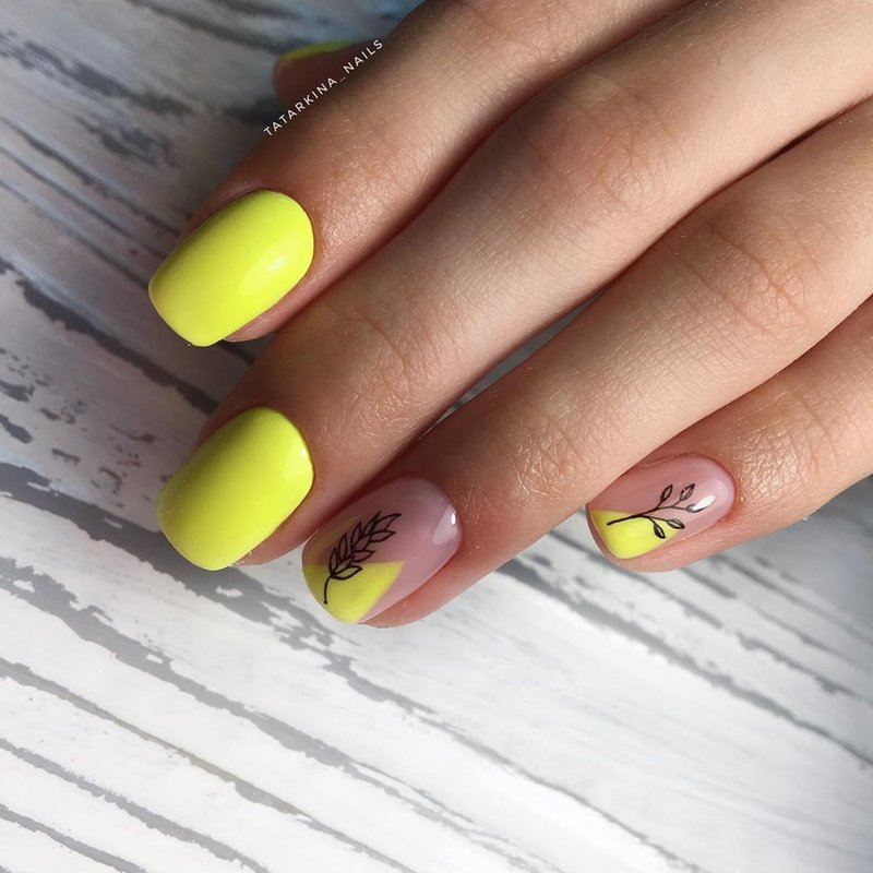 Yellow manicure with design