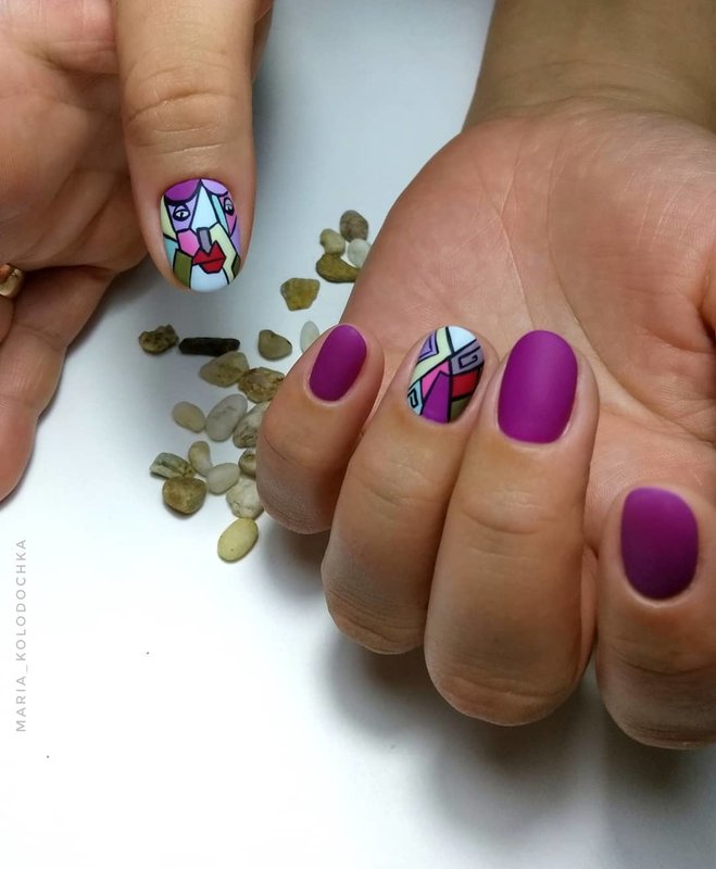 Matte nails with mosaic design