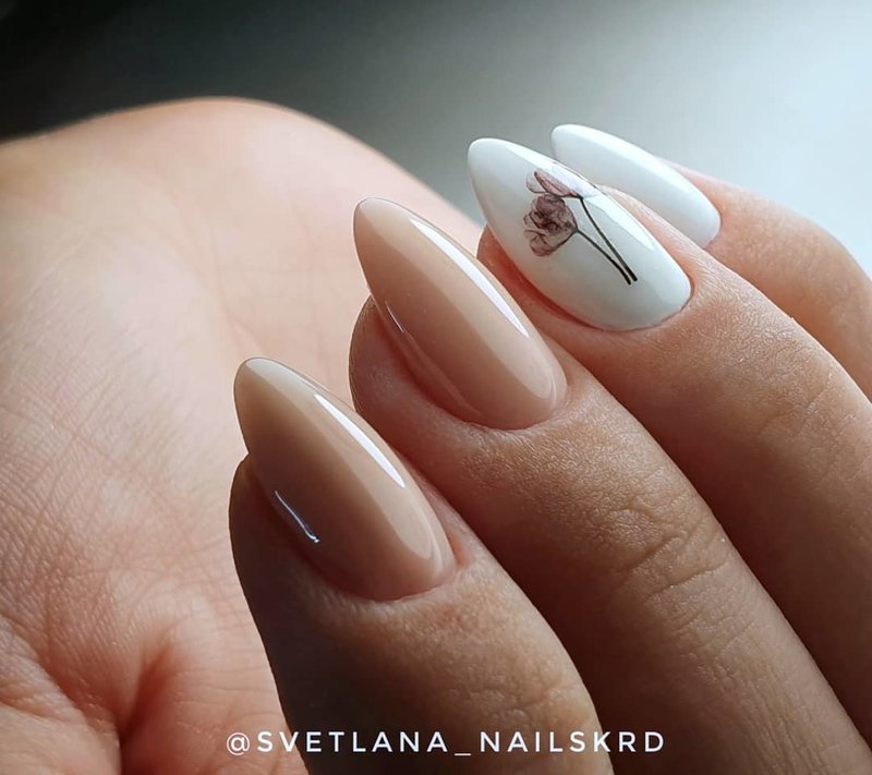 Beige nails with white