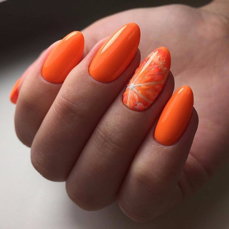 Orange manicure with orange