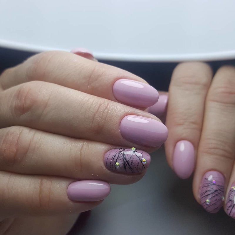 Manicure with Spider Web Design and Rhinestones