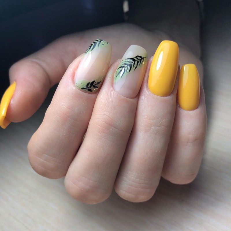 Deep yellow lacquer and tropical design