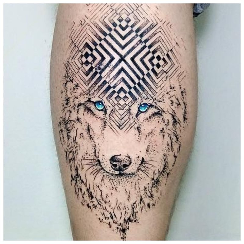 The symbolic tattoo of a wolf in a man on caviar