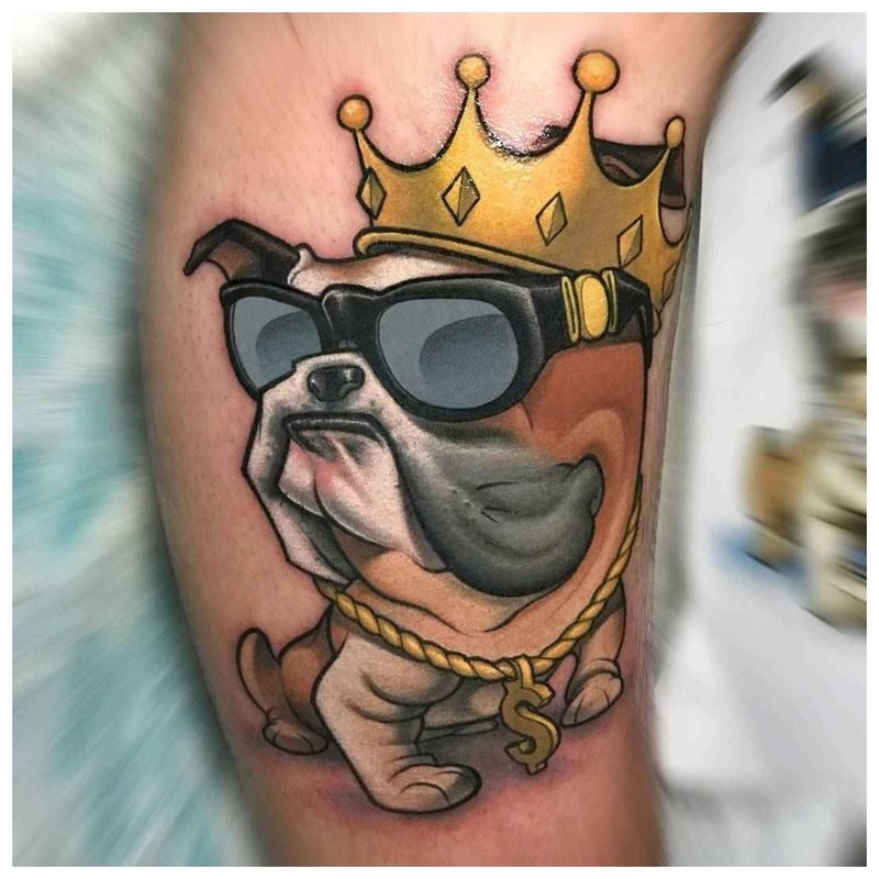 New School tattoo with a dog