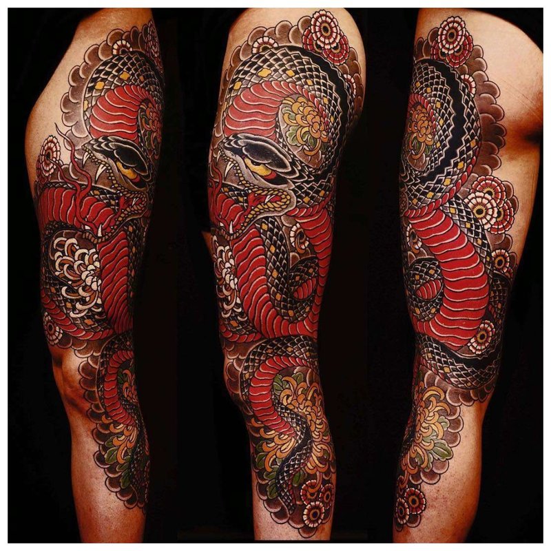 Colorful leg tattoo