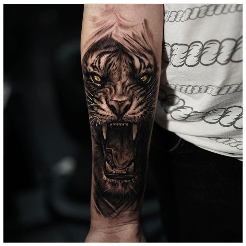 Bright tattoo on a man's forearm