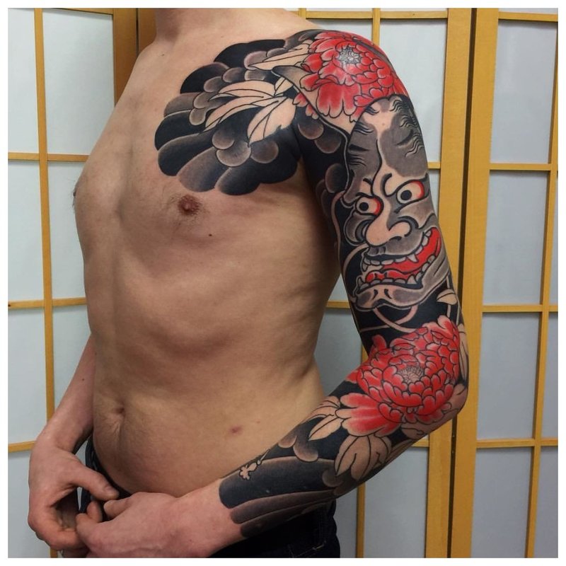 Japanese demon mask tattoo