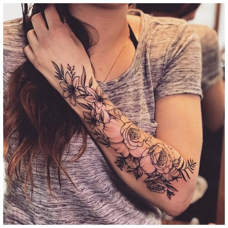 Original tattoo for a girl on the whole arm