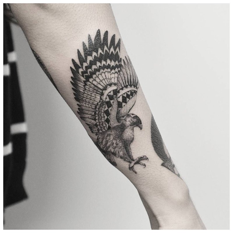 Bird forearm tattoo on men