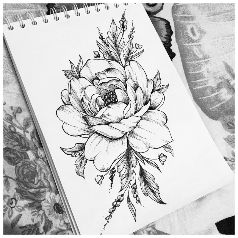 Beautiful flower - sketch for tattoo