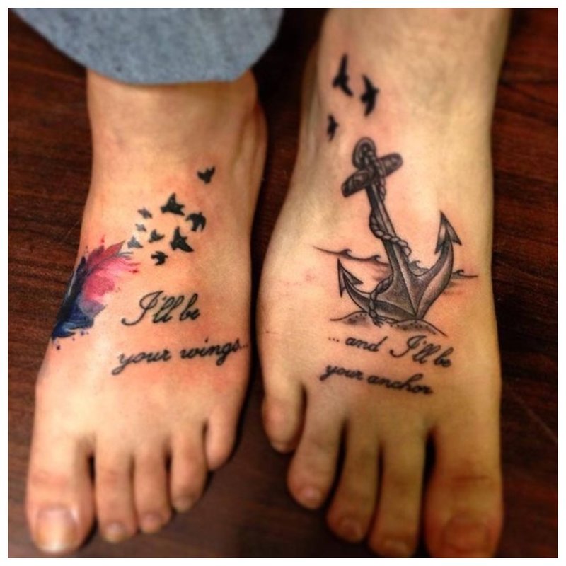 Tattoo on the leg for a couple