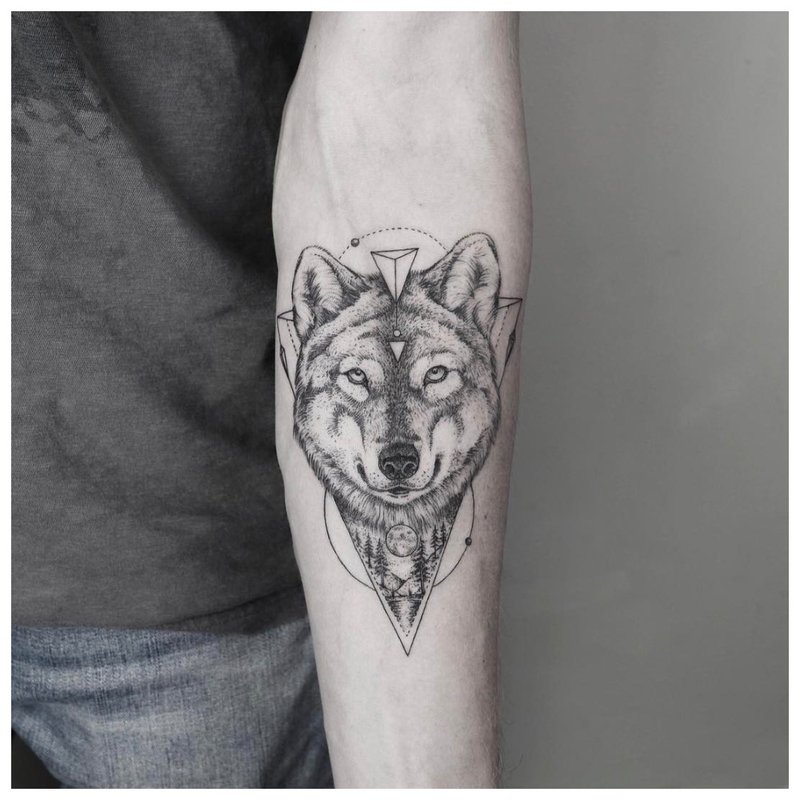 Wolf tattoo on a man’s hand