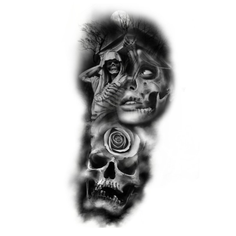 Tattoo-3D girls with a skull