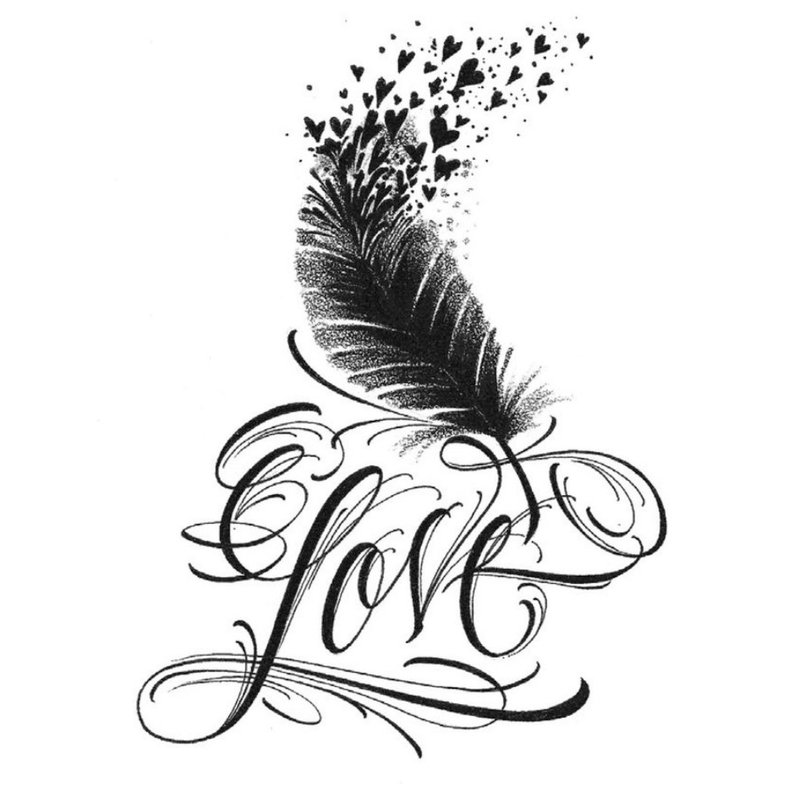 Love tattoo sketch with feather