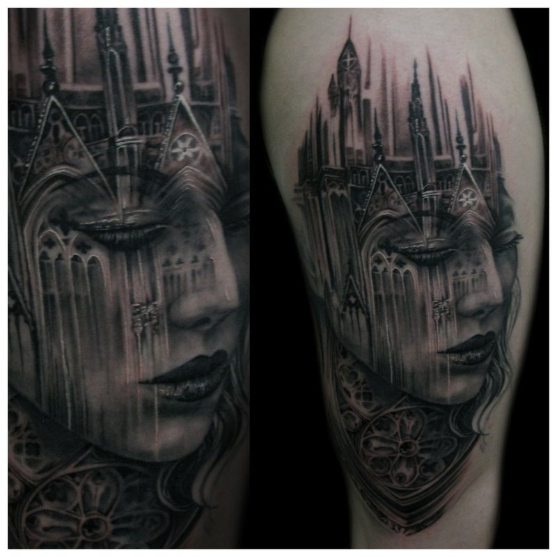 Gothic tattoo with portrait