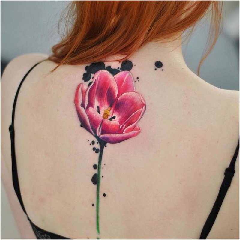 Bright watercolor tulip on the back