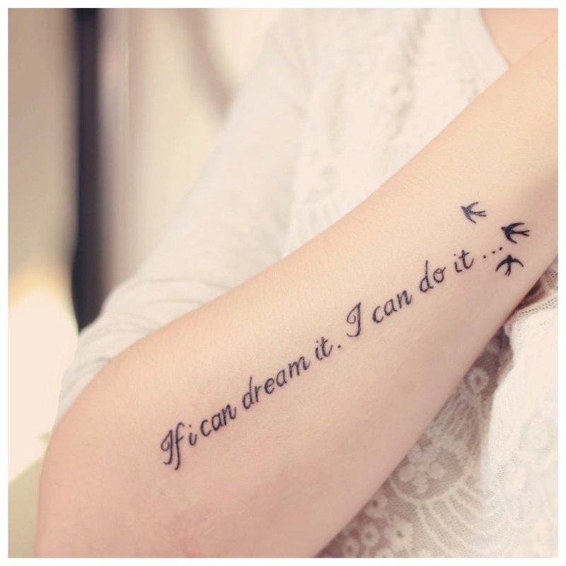 Beautiful inscription with birds tattoo