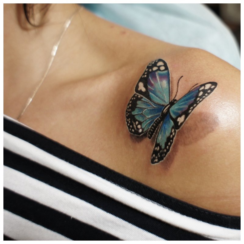 Butterfly in 3D format on the clavicle