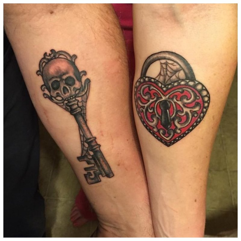 Lock and key - paired tattoo