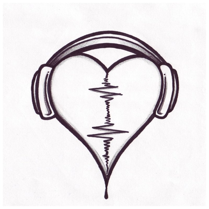 Heart and headphones - sketch for tattoo girl