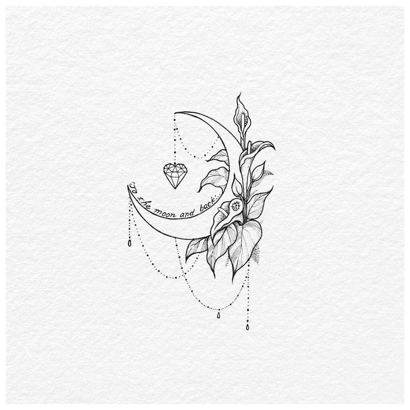 Sketch of moon tattoo with plant