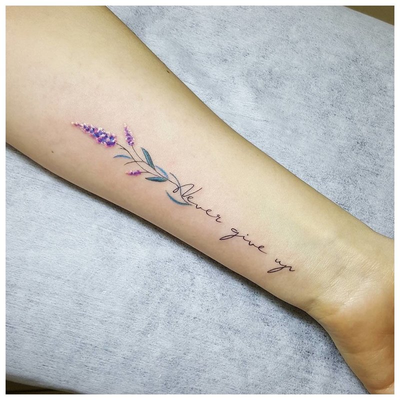 Tattoo inscription with lavender