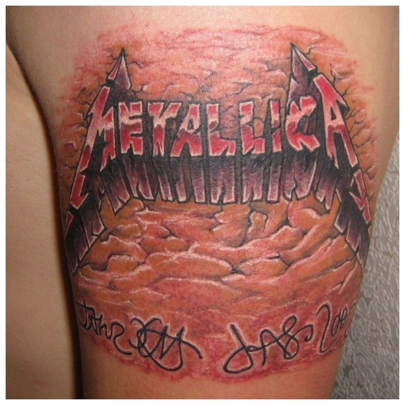 Tattoo inscription with the name of your favorite group