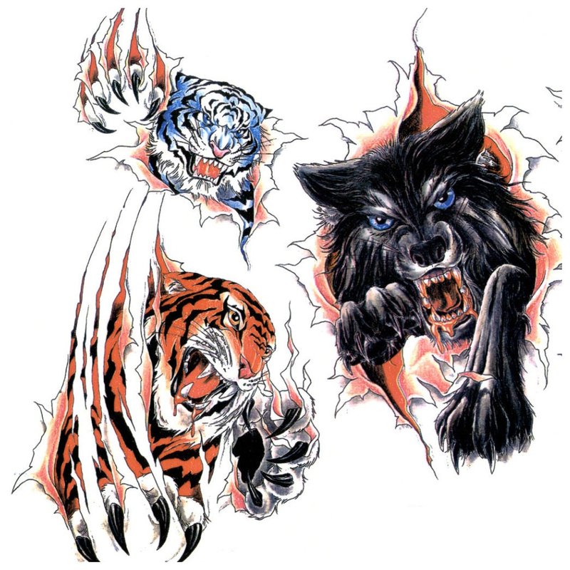 Sketches of colored animal tattoos