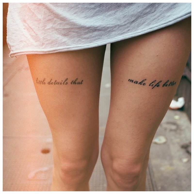 Tattoo inscription on the legs