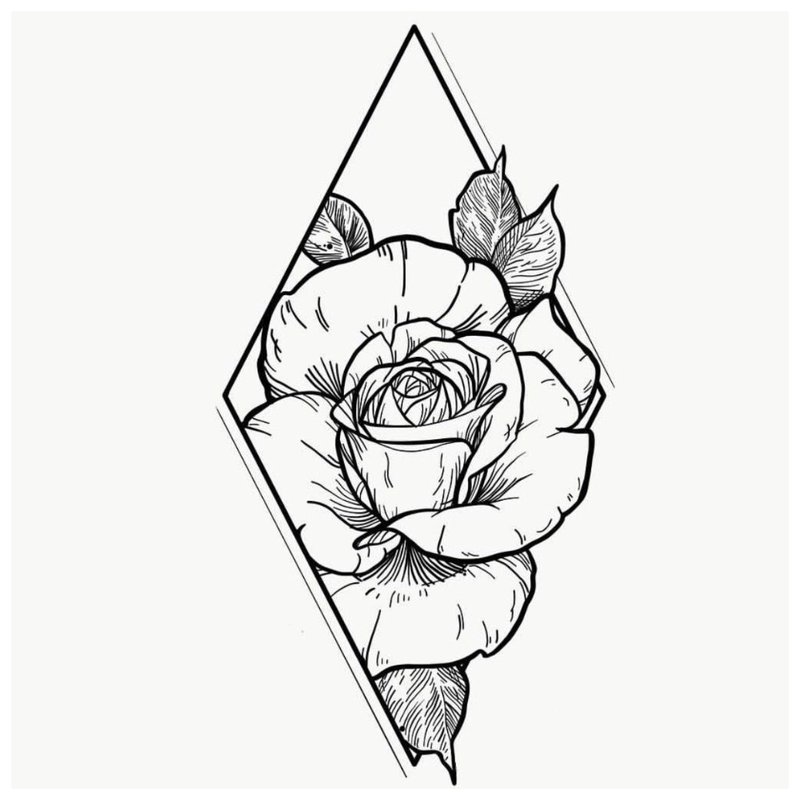 Sketch of a rose tattoo in a rhombus