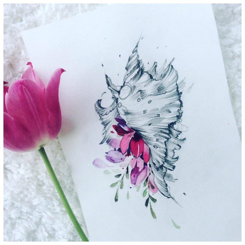 Watercolor sketch of flower for tattoo