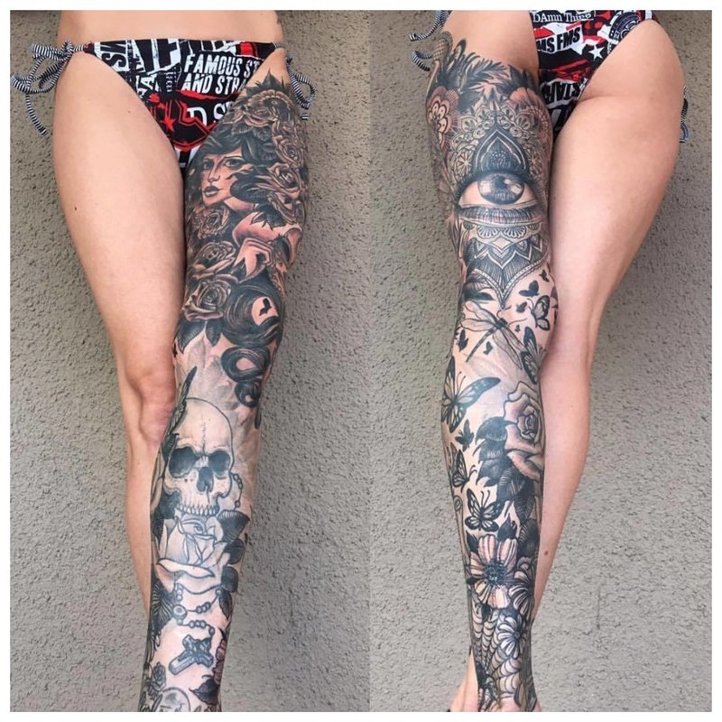 Whole leg in tattoos