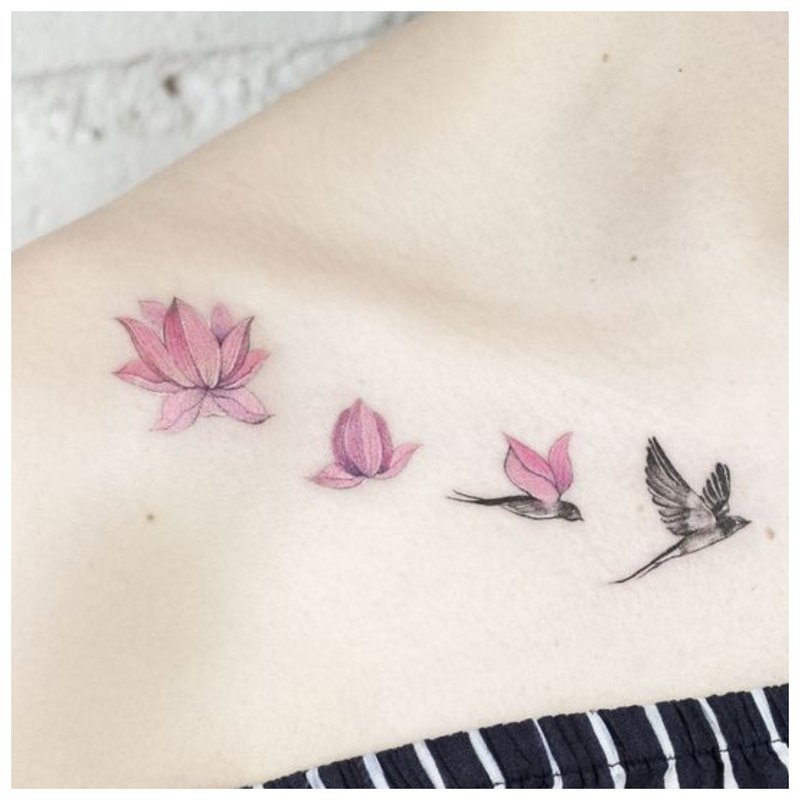 Flower and birds - gentle tattoo