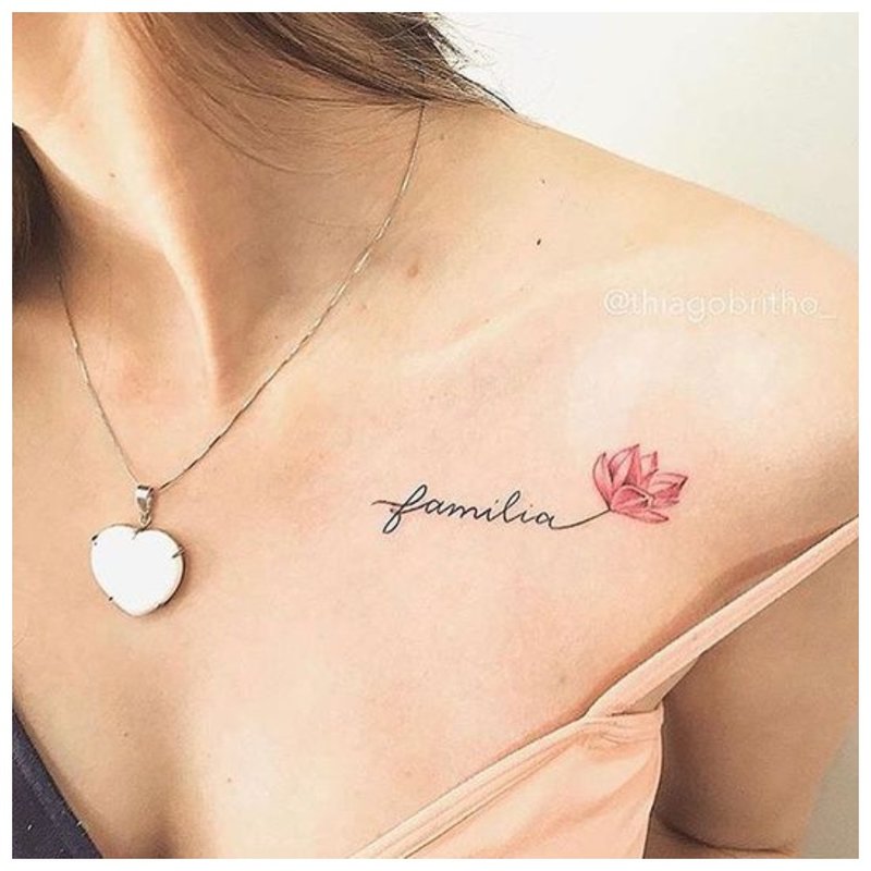 Tattoo inscription on the clavicle