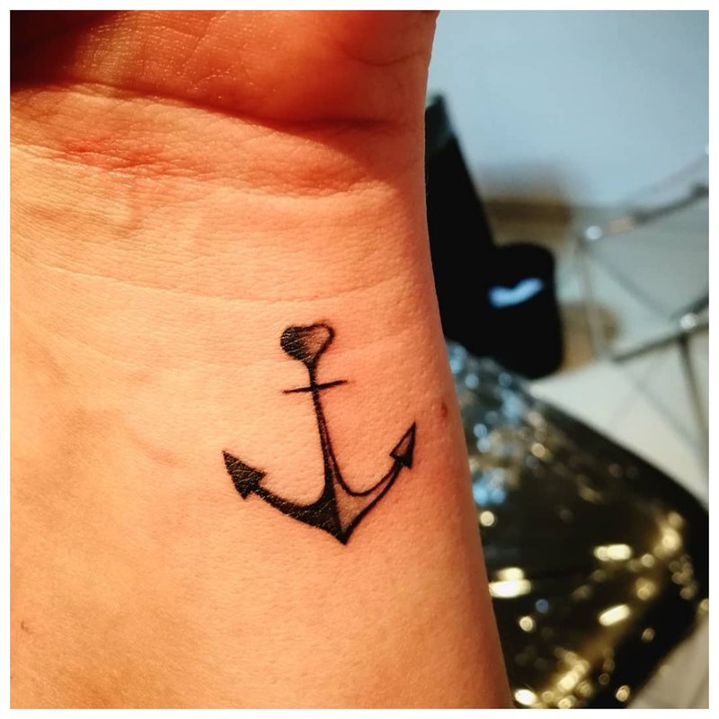 Small anchor - tattoo on the wrist