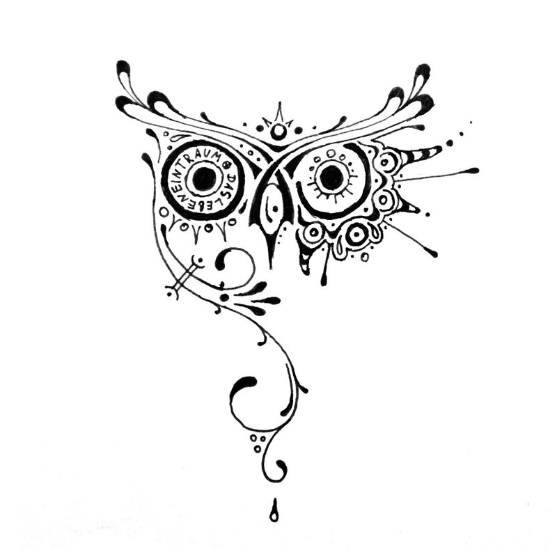 Sketch ethno-owl tattoo