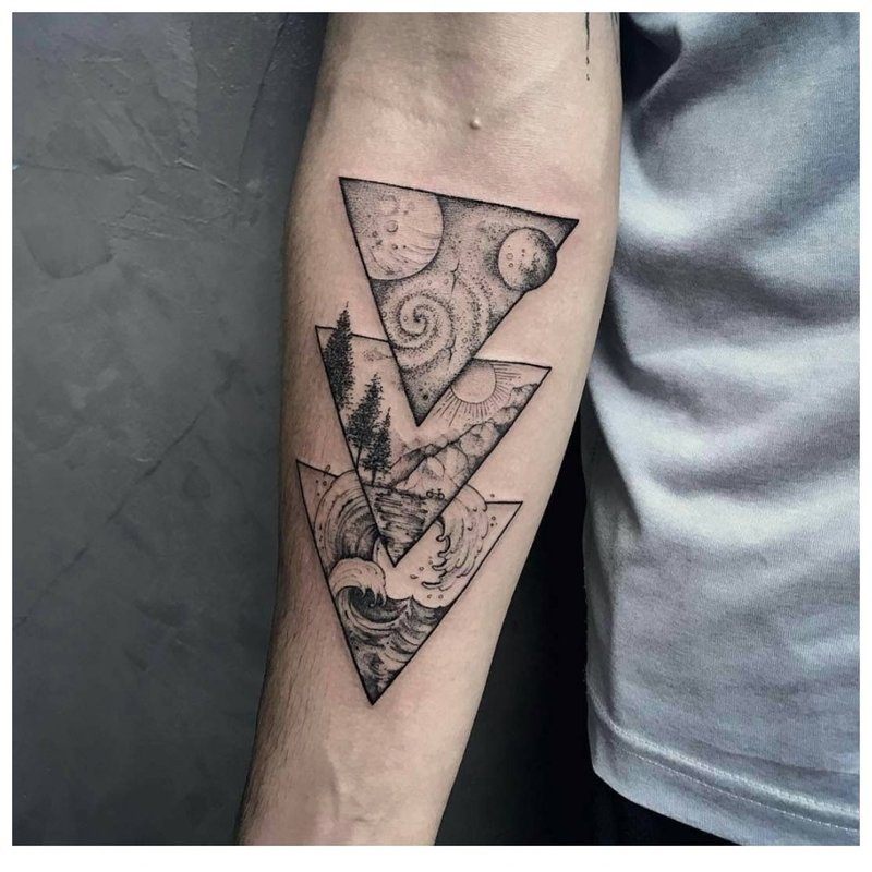 Symbolic tattoo on the arm of a man