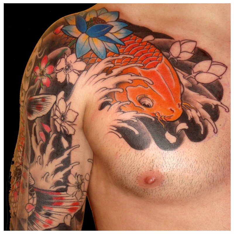 Bright carp on the shoulder