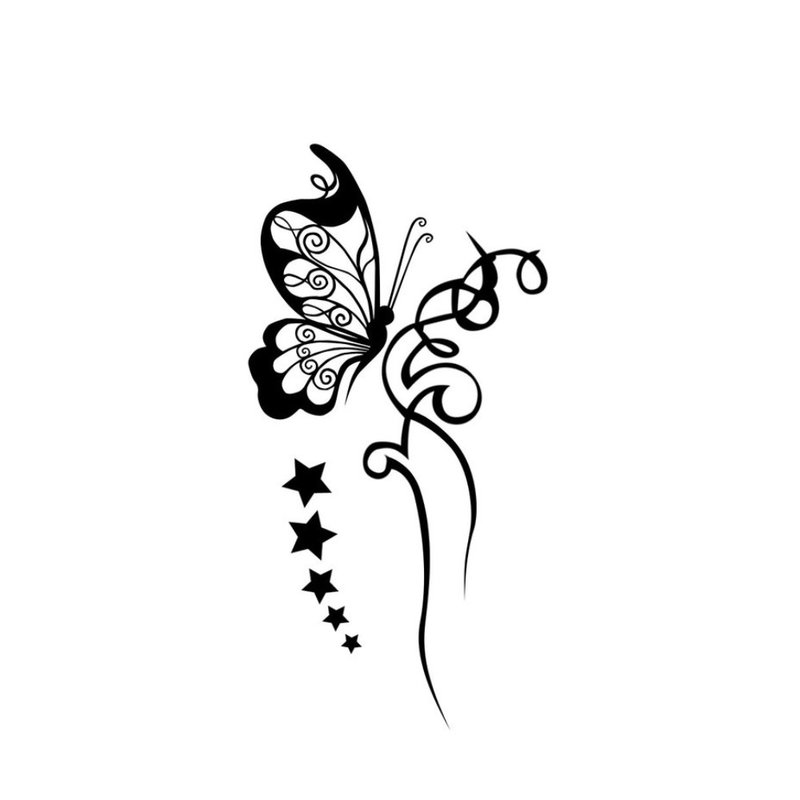 Butterfly and flower tattoo sketch